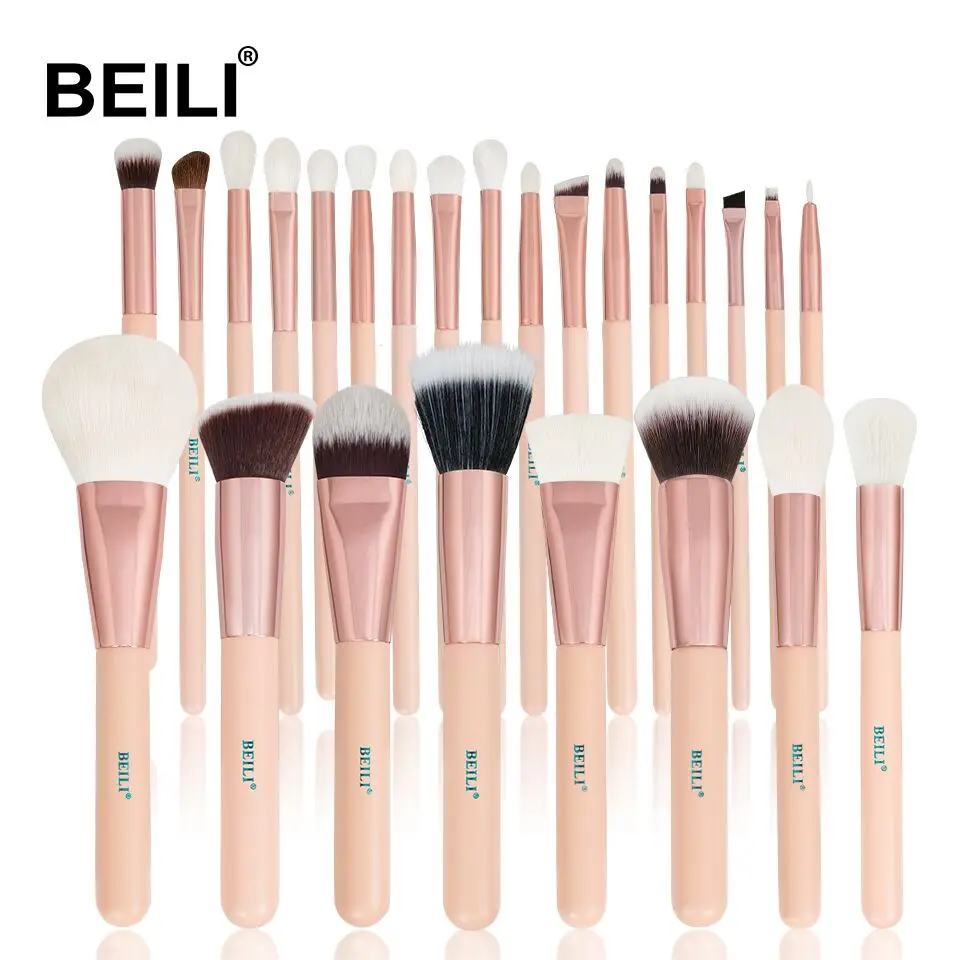 

BEILI pink brush sets makeup Foundation Powder eyeshdow blending Wood Handle Goat hair Private Label custom makeup brushes Set