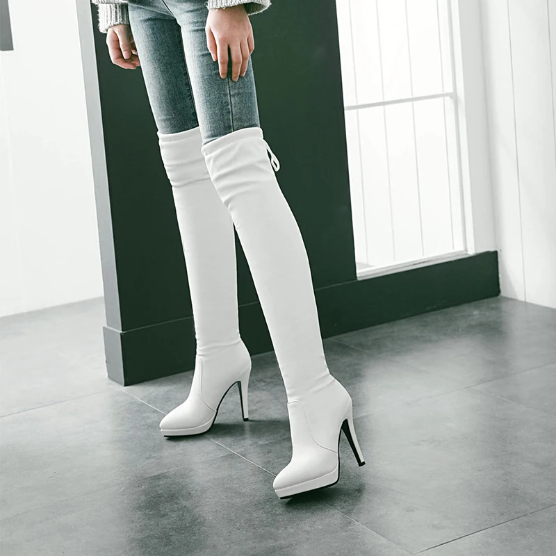 

Women Warm Leather Winter Boots Fashion Boots Side Platform Zipper Over Knee Winter Shoes, Black/blue/white