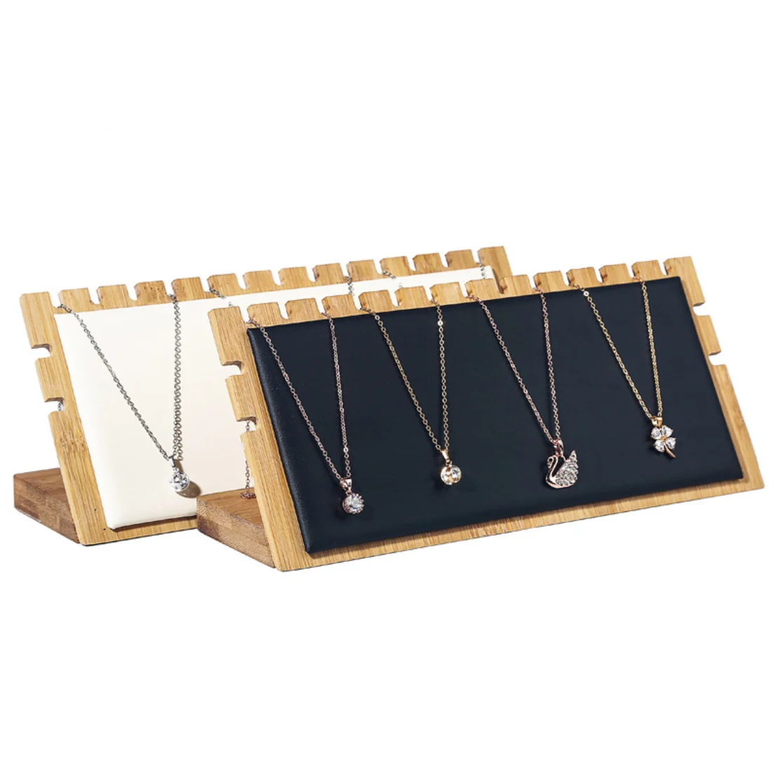 

Wholesaling fashion jewelry necklace display bracelet chain bamboo jewelry display stand for pendant, Black or white leather