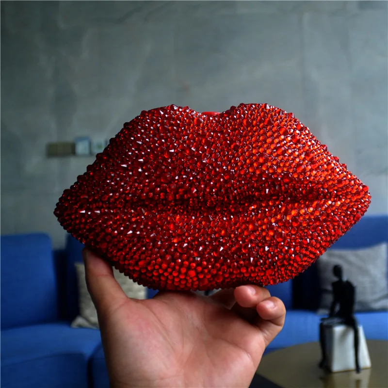 

Diamond Nightclub Clutch Purse For Women Luxury Hand Holding Party Rhinestone Acrylic Big Lip Chain Dinner Bag Female