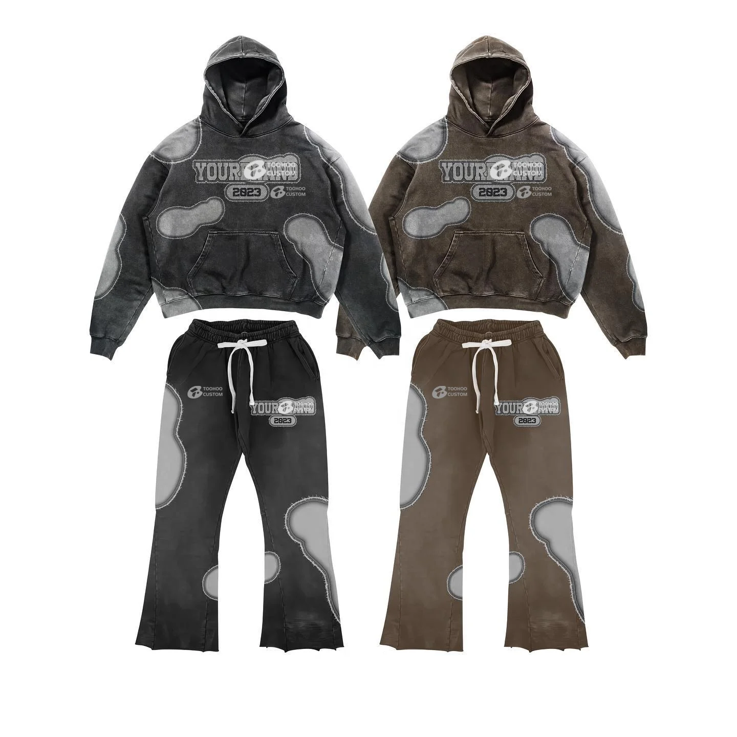 Custom Unisex Cotton 500gsm Heavyweight Cropped Hoodies Acid Wash Distressed Embroidery Patch Zip up Satin Lined Hoodie