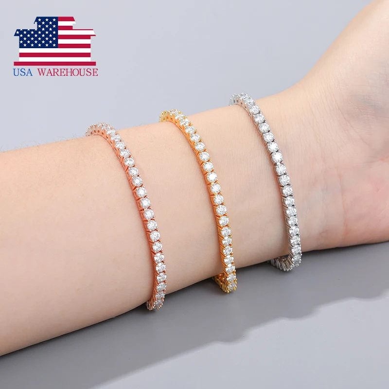 

Local US Stock Hot Sale Fine Jewelry 3mm 925 Sterling Silver VVS Moissanite Diamond Tennis Bracelet For Women