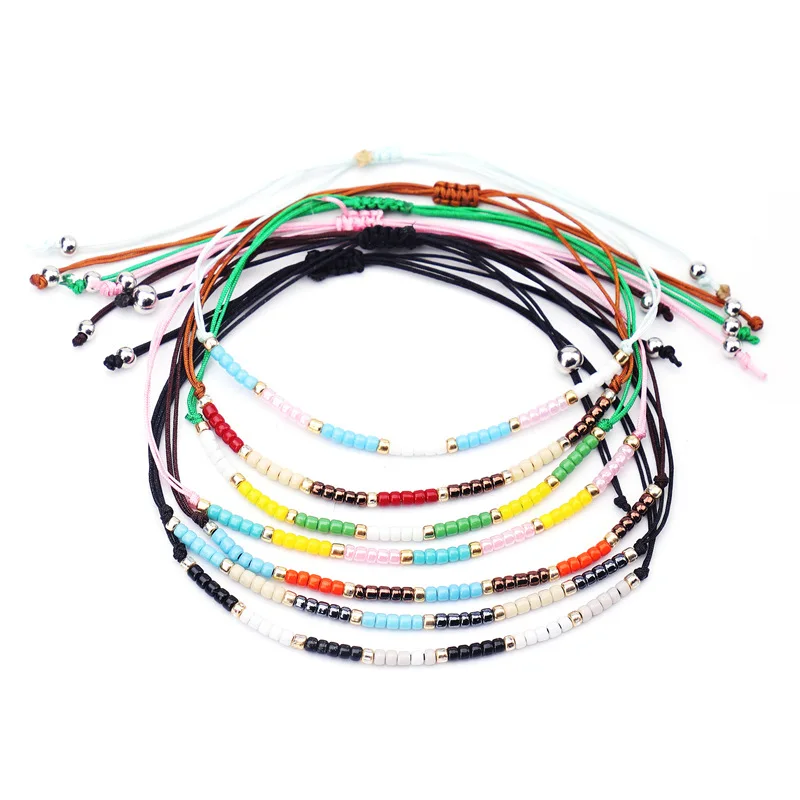 

Bohemian Style Stackable Adjustable Bracelets Colorful Glass Seed Beads Friendship Bracelets for Summer