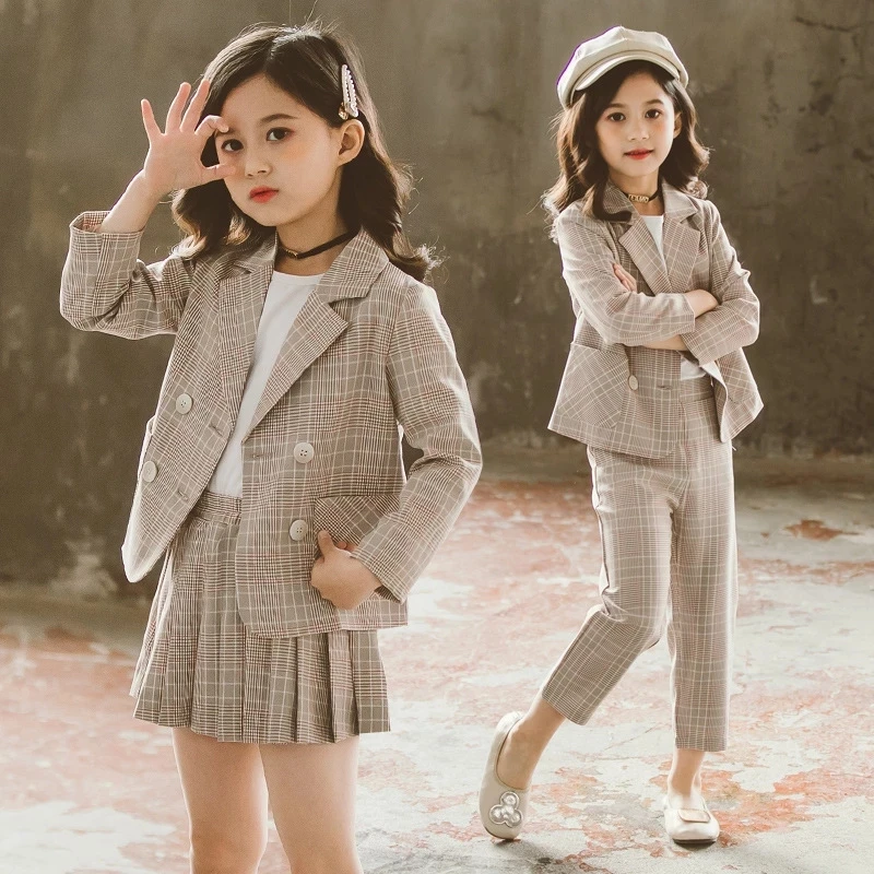 

Teenage Kids Clothing Set 2020 Autumn Plaid Suits Jackets Pants School Tracksuit Girls Clothes Children Clothes For 8T 10T