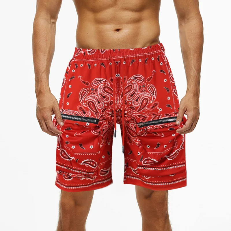 

RX-MDK5 High street five point hip hop cargo short pants paisley in bandanas summer causal mens cotton shorts, As picture shows or customized color