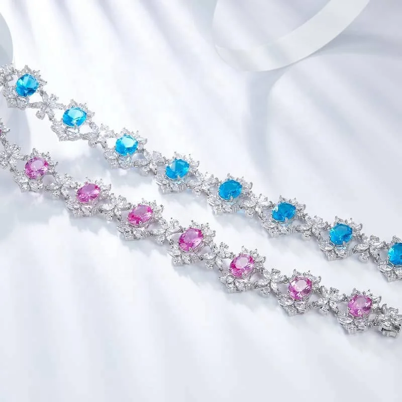 

luxury silver 925 sterling silver bracelet women 925 gemstone jewelry paraiba wedding jewelry pink sapphire bracelet, White gold (rose gold, yellow are avaliable)