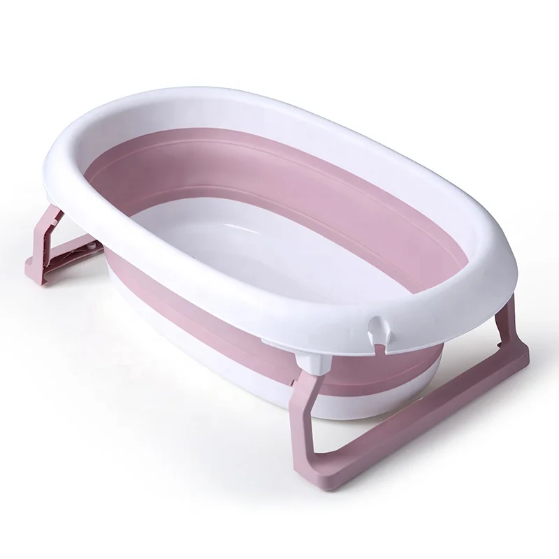 

New Design Cartoon Plastic Folding Baby Bath Tub With Anti Slip Mat Portable Foldable Baby Bathtub For Kids, Pink/blue