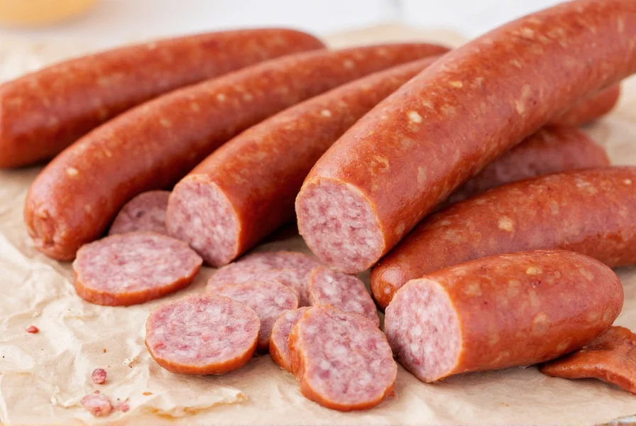 Cooking sausages on a grill with seasoning mix nearby
