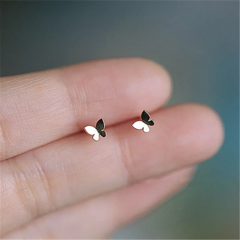 

925 Sterling Silver Plating Gold Simple Shiny Glossy Butterfly Earrings Women Korean Sweet Student Jewelry Accessories, Photo