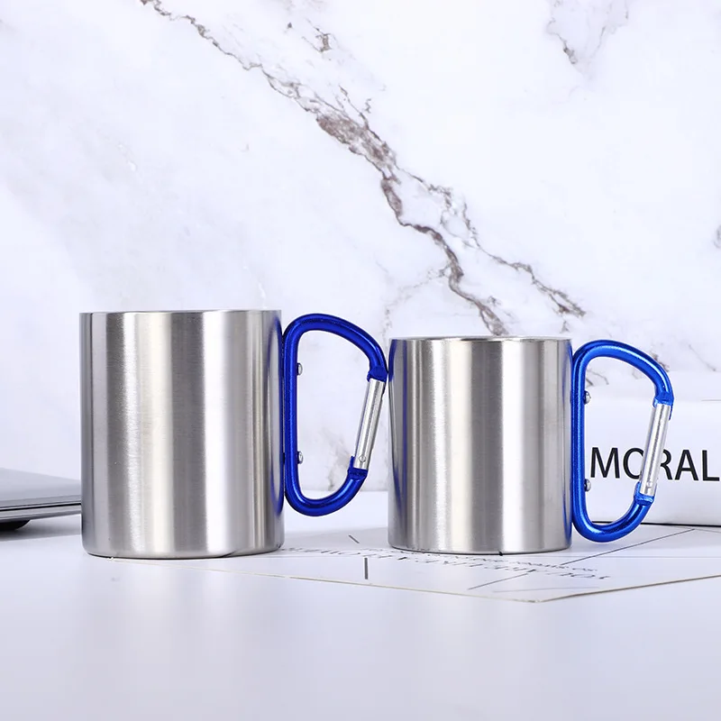 

Wholesale Promotional Customized Double Wall Travel Tumbler Cup Stainless Steel Coffee Mug Beer Mug With Carabiner, Available colors or custom colors