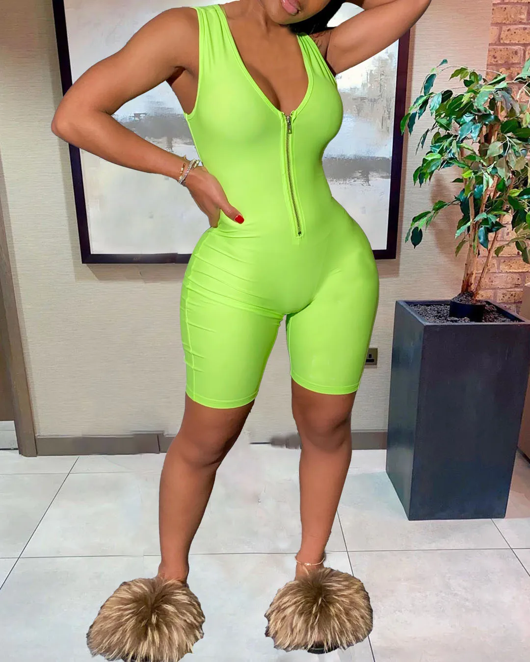 

Summer Solid Color Skinny Short Romper Women One Piece Jumpsuit Romper Women, Picture color