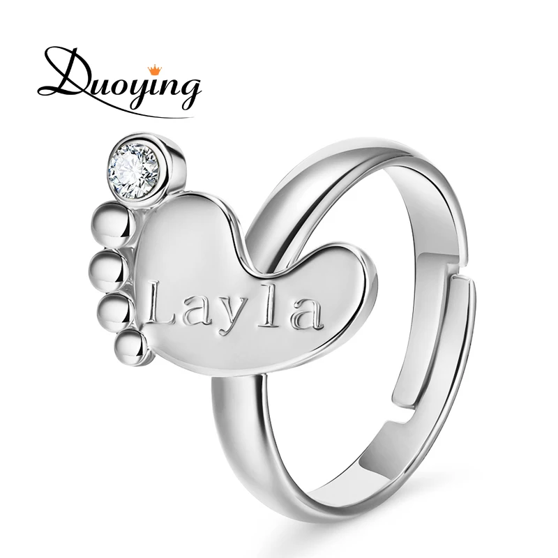 

2020 new Duoying For Newborn Wholesale Custom Birthday Baby Mother Ring Anniversary Engraved Name Date Feet Ring