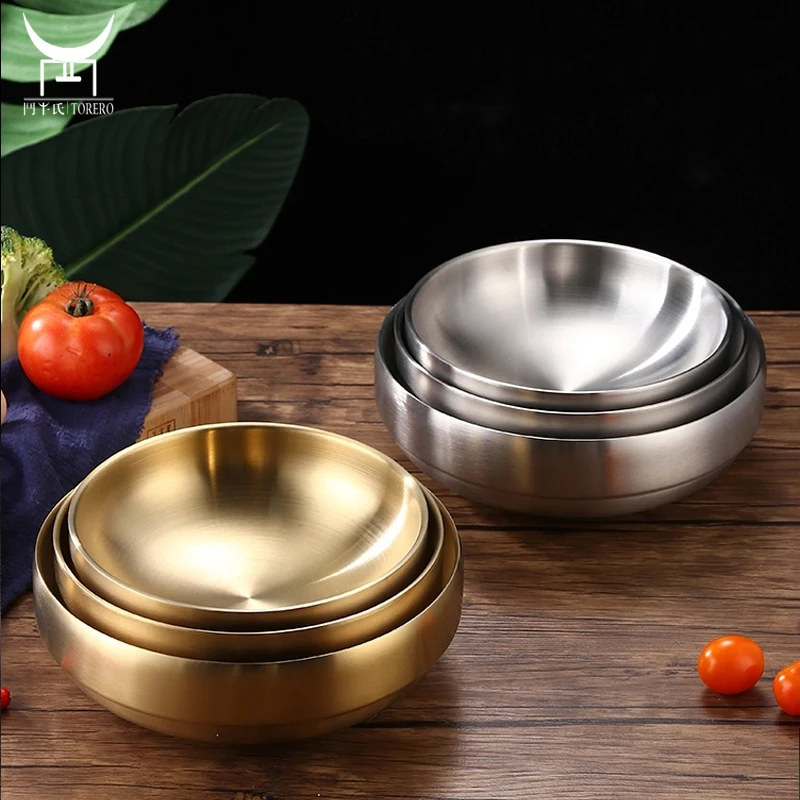 

Metal Rice Cereal Bowl Nesting Serving Bowl for Soup Rice Ice Cream Snacks 304 Stainless Steel Golden Korean Bibimbap Bowl Set