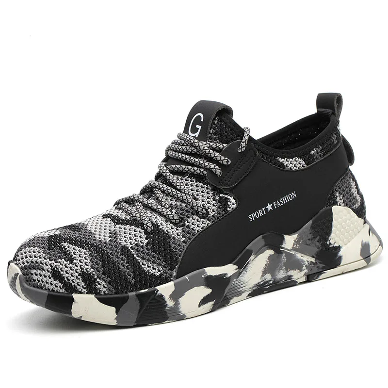 

2020 New Indestructible Shoes Puncture-Proof Boots Lightweight Breathable Sneakers Womens Steel Toe Cap Work Safety Shoes, Black/camouflage