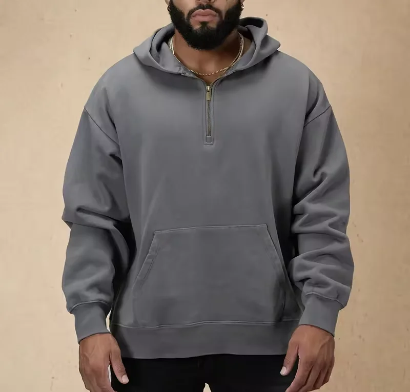 High Quality Quarter Zip Pullover Hoodies Men Sweatshirt Custom logo French Terry Cotton Oversized Half Zipper Hoodie Men