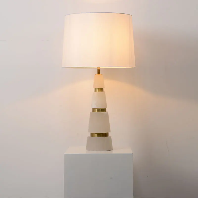 Designer Modern Classical Desk Lamp Fabric Lampshade Led E27 Natural Alabaster Table Lamp