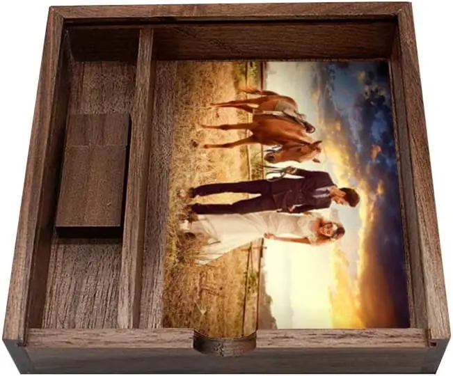 Gitra Wedding Gift Walnut USB Flash Drive Memory Stick Thumb Drive 2.0 with Large Walnut Photo Storage Box Photography USB Drive