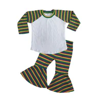 

Mardi Gras Striped mommy and me outfits cotton Long Sleeve baby girls clothing children boutique ruffle suits