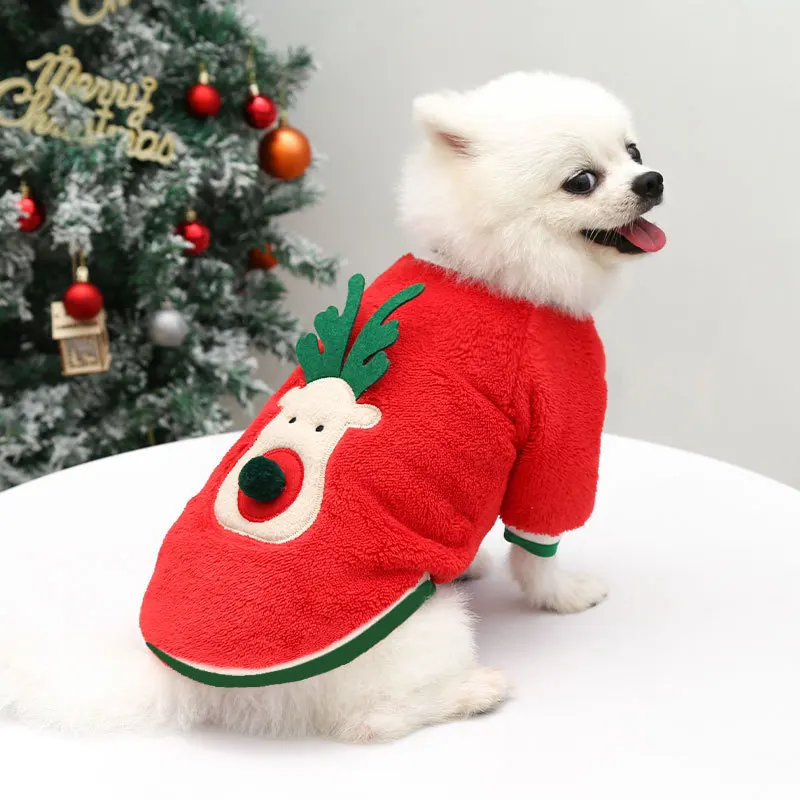 

Designer Comfortable Warm Teddy Velvet Pullover Pet Dog Christmas Clothing Autumn Clothing Apparel For Pets, Red, green