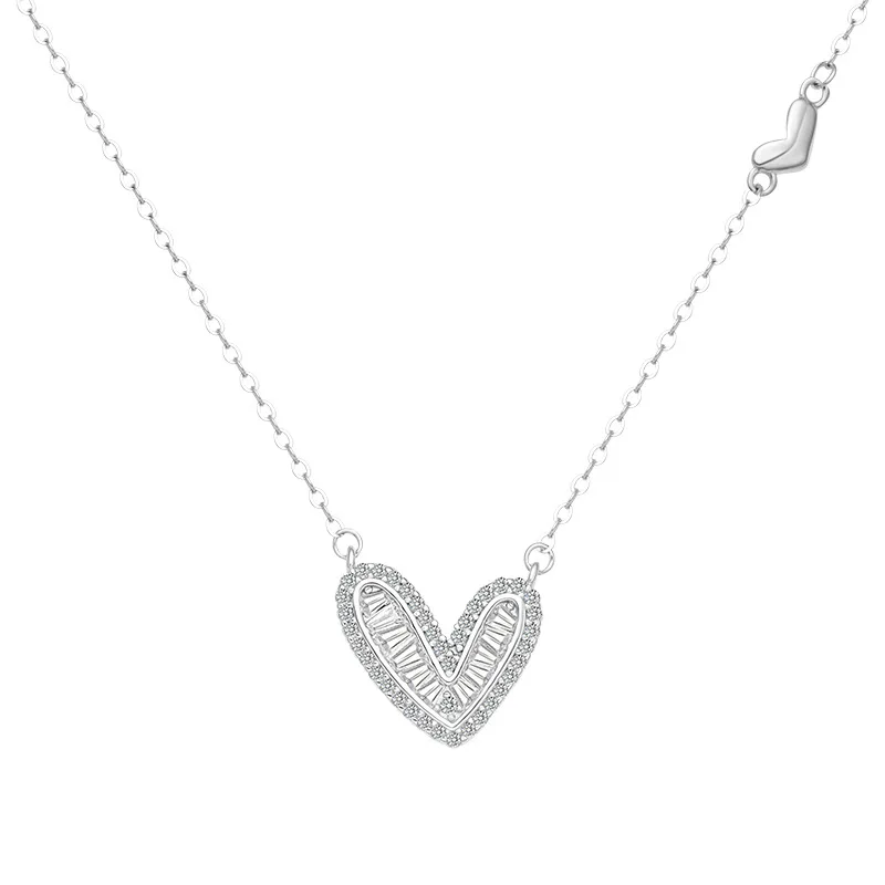 Wholesale 925 Silver Heart Pendant Collarbone Chain Necklace for Women Charms 925 Sterling Silver Necklace Couple Jewelry