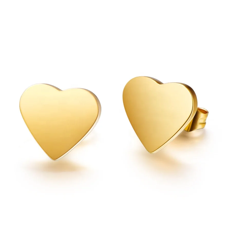 

High Polish 18K Gold Plated Engravable Name Letter Heart Earring Jewelry Custom Logo Plain Disc Stud Earrings For Women