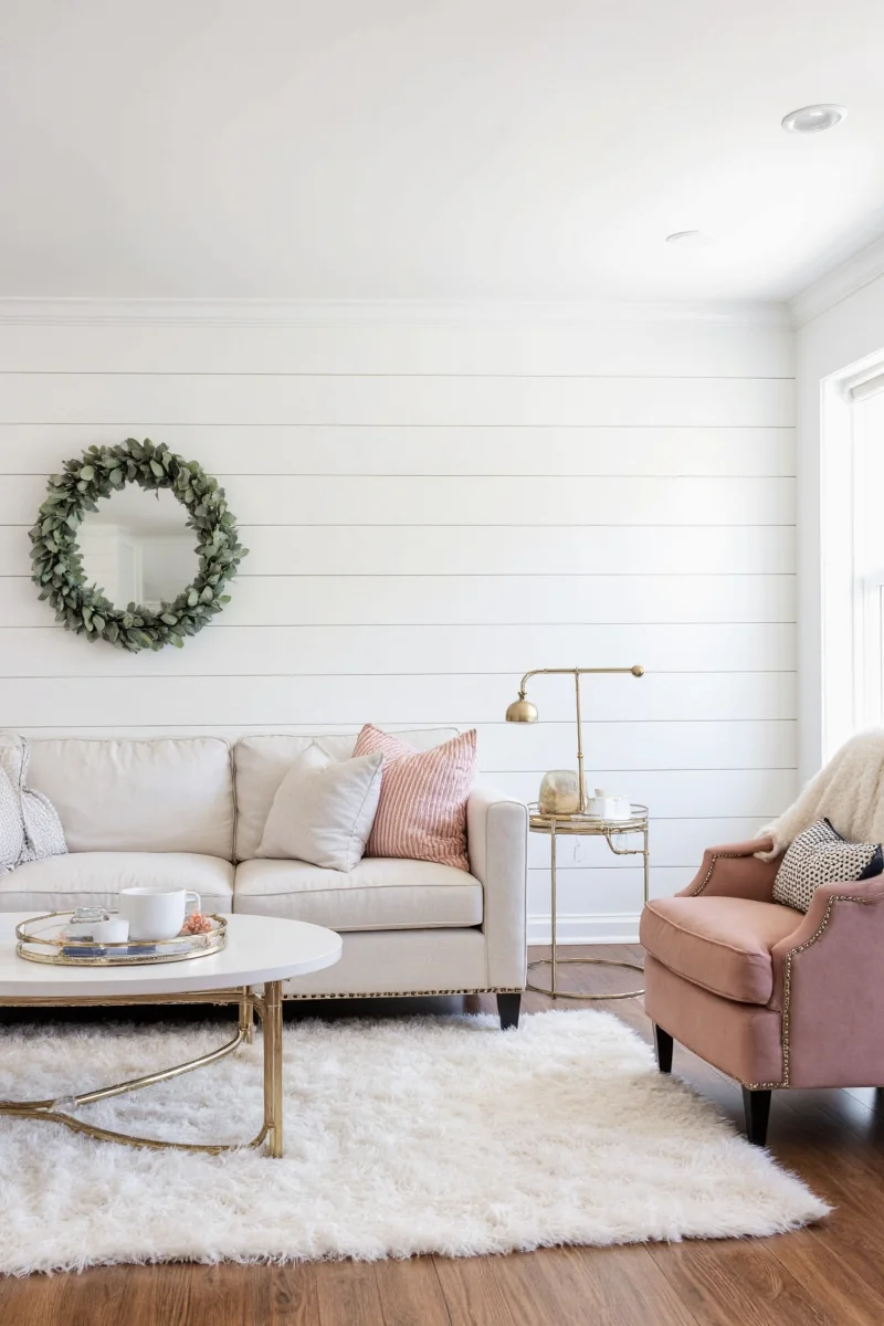 Nursery with white shiplap and pastel accents