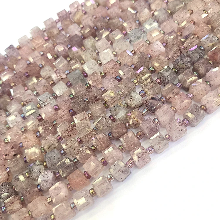 

Square Strawberry Natural Rose Quartz Faceted Beads Clear, Strawberry quartz