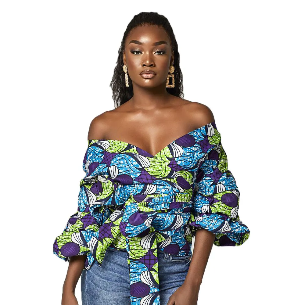 

10707-MX35 African national printing strapless custom shirts for women sehe fashion