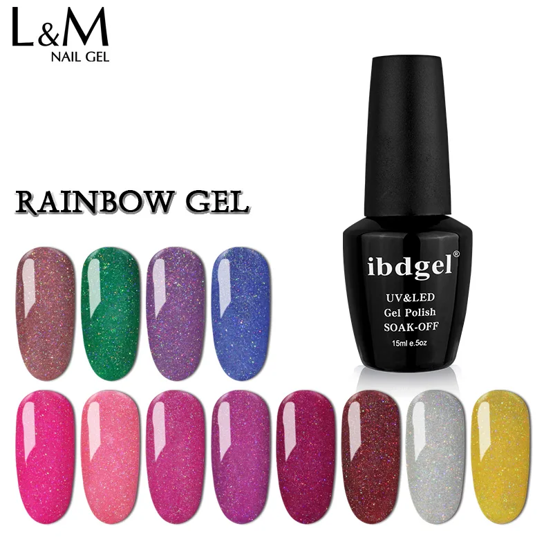 

ibdgel glitter organic color nail uv gel polish rainbow colors set, 12 colors