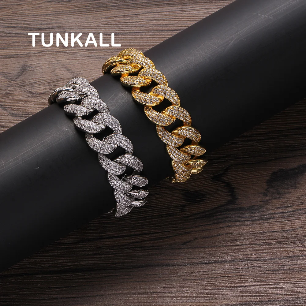 

BB014 19mm 8inch brass Cuban Bracelet Iced Out zircon Hip Hop Rock Jewelry For Men Gift Party