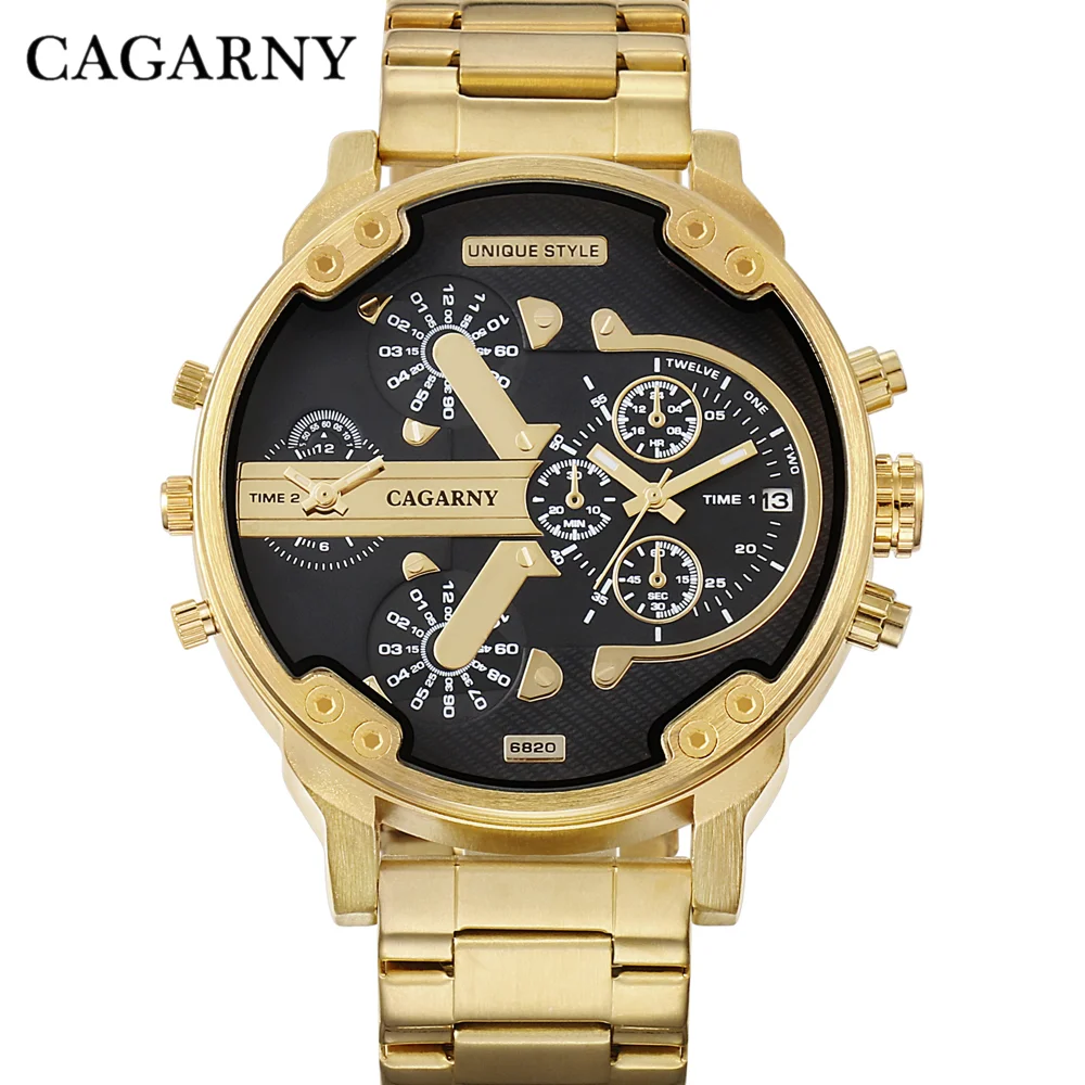 

Cagarny Dual Display Luxury Watch Men Sport Quartz Clock Mens Watches Gold Steel Watch Relogio Masculino Dropshipping New 2020