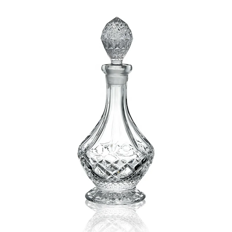 

N12 Unique carving design footed crystal clear glass whiskey wine decanter bottle, Transparent clear