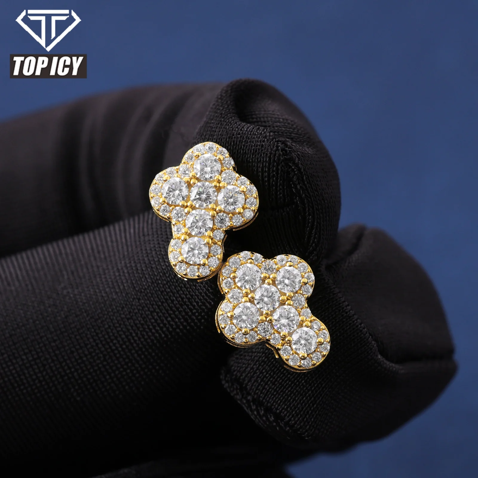 Fashion Hip Hop Jewelry VVS D Moissanite Earring Cross Iced Out Jewelry 925 Sterling Silver Stud Earrings for Gift