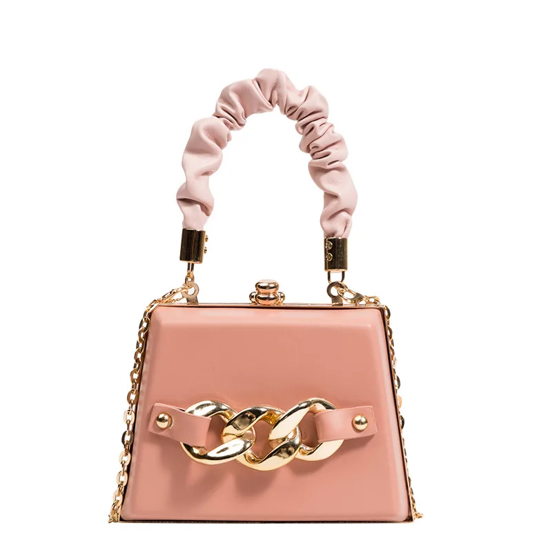 

Lady Ruched Handle Leather Crossbody Bags Mini Thick Chain Women Handbag and Purse 2022 Fashion PU Box Clutch, 5 colors