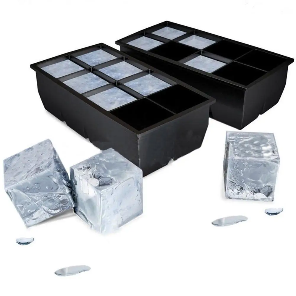 

Black 8 Big Ice Tray Mold Giant Jumbo Large Silicone Square Tray Mold DIY Ice Maker ice cube tray Kitchen Tools, As photo