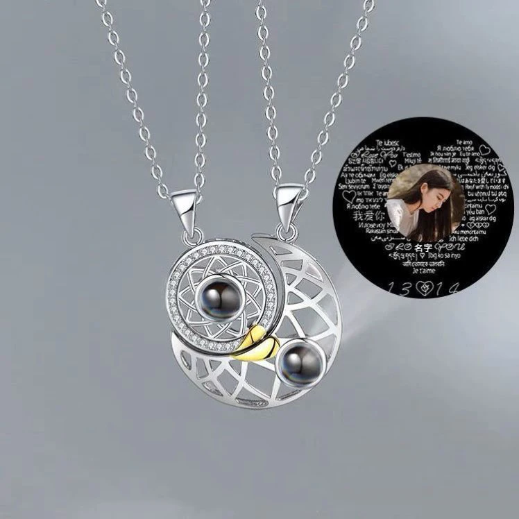 

100 Different Languages I Love You Pendant Projection Necklace Wedding Valentine's Day Love Memory Projection Couple Necklace
