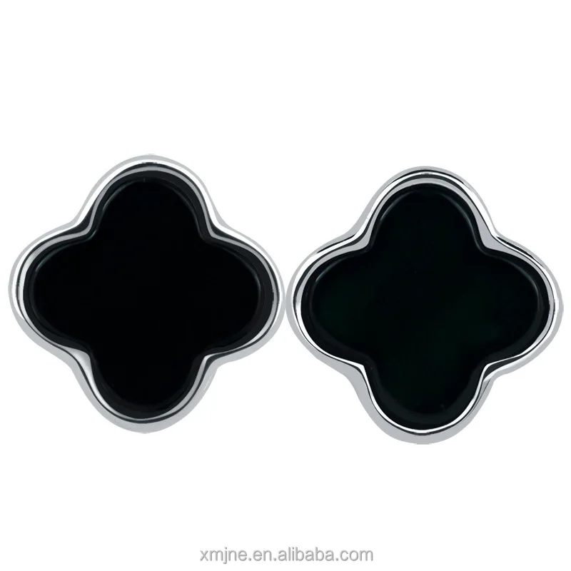 

S925 Silver Inlaid Natural Ink Emerald Grade A Jadeite Ink Jade Four-Leaf Clover Earrings Jade Fashion Women'S High-End Earrings