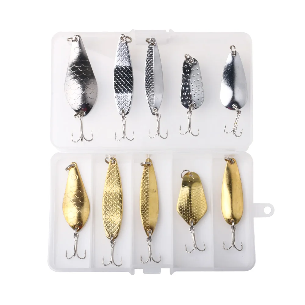 10pcs/box Mixed Colors Fishing Lure Set Spoon Metal Lure Kit Hard Bait Fresh Water Bass