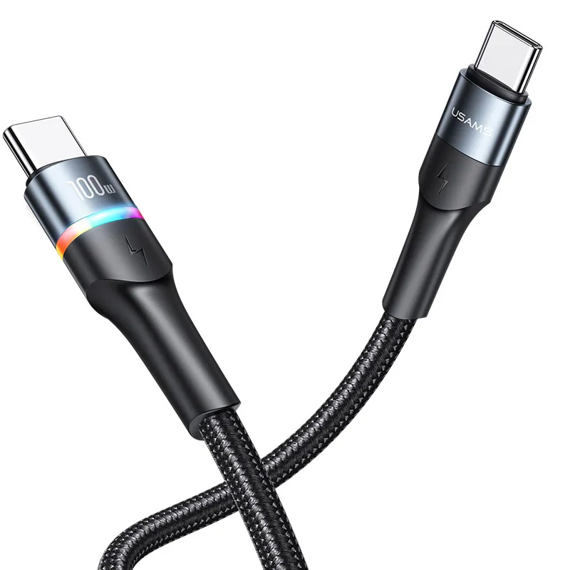 

USAMS Original USB C To Type C Cable 100W Usb Charger PD Fast Charging Data Cable With fantastic colorful light