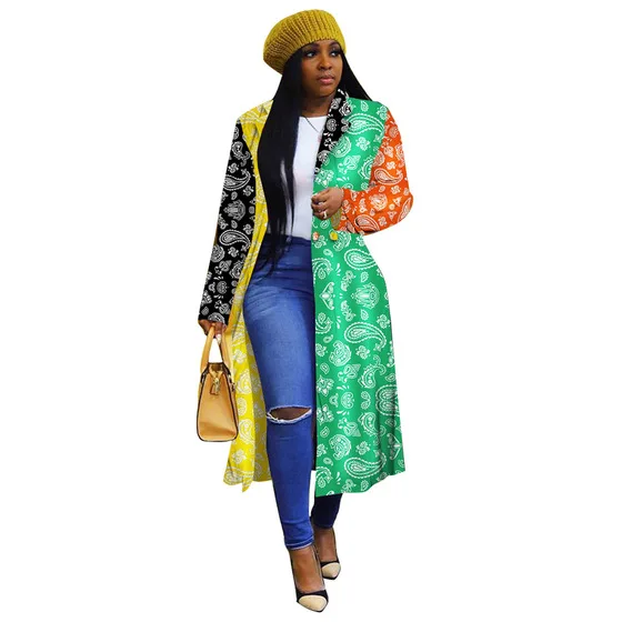 

2021 Fall Clothing Ladies Floral Print Full Sleeve Jacket Fashion Long Womens Trench Coat