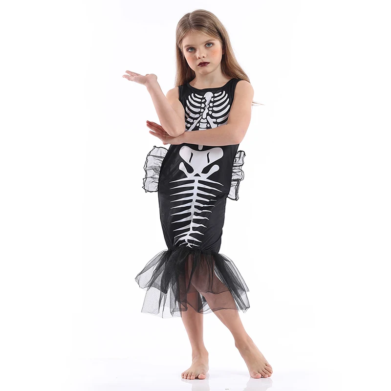 

New designed halloween ghosts dresses children Skeleton Black Costumes  Cosplay Party dress for girls, As picture