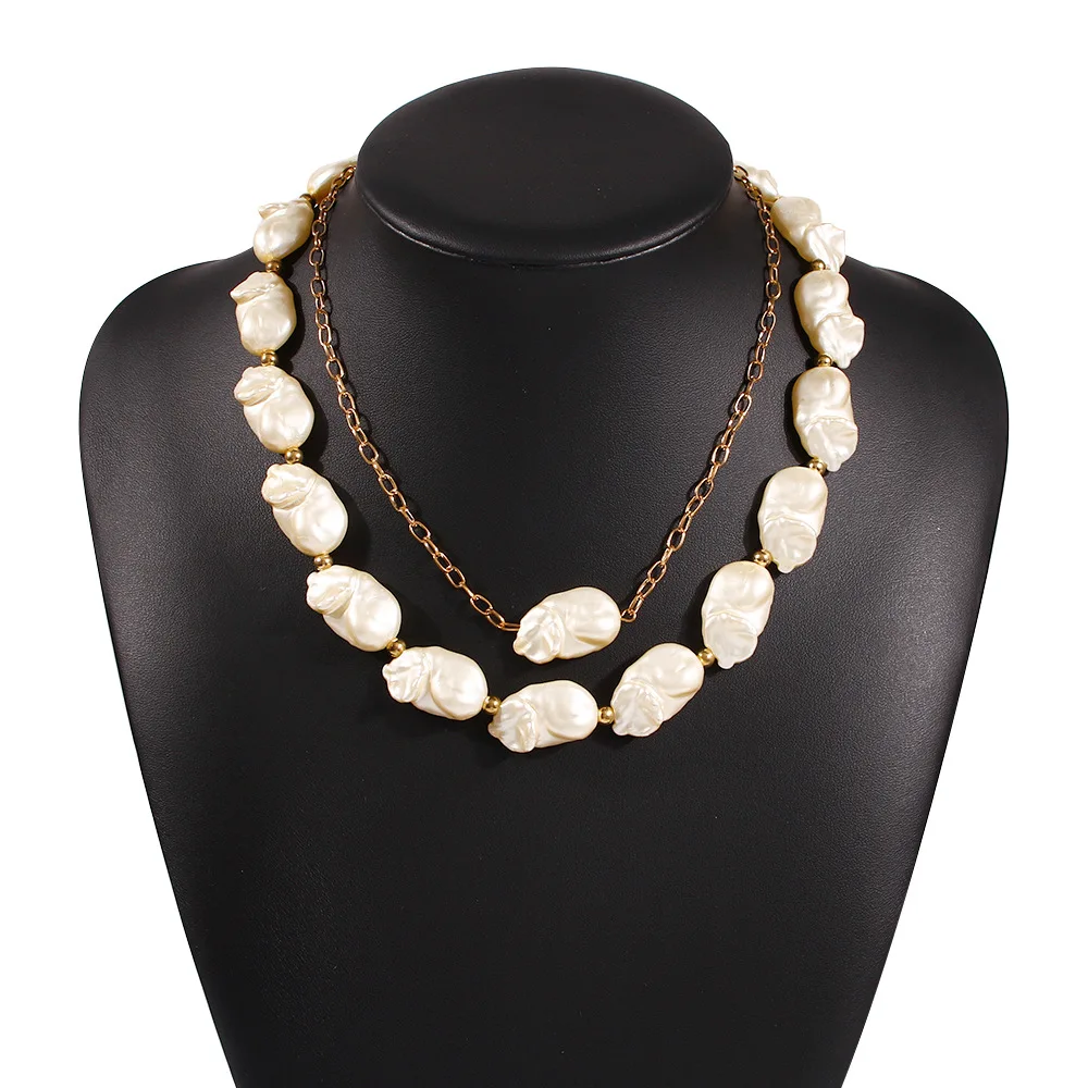 

New Fashion famous brand designer designed with High Quality gold plated 2 chains baroque pearl 777 necklace