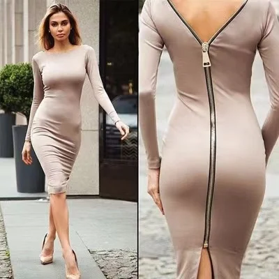 

Hot sale long sleeve elegant women bodycon casual dresses with back zipper, Customized color