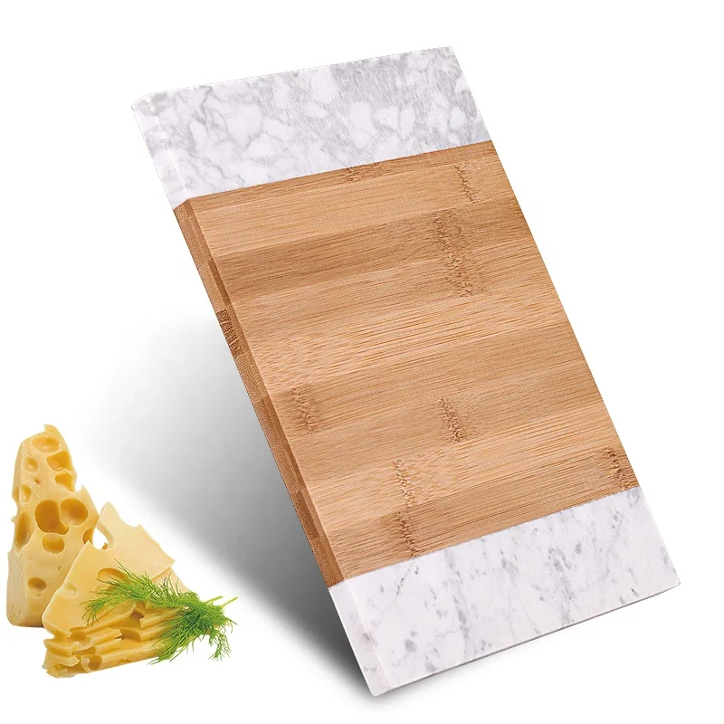 

Wholesale New Product Rectangle Artificial Stone and Bamboo Cheese Board Chopping Board For Kitchen, Natural