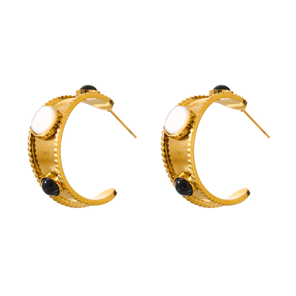 

Yhpup Trendy Stainless Steel 18 K Gold Earrings Jewelry High Quality Shell Stone Stud Earrings