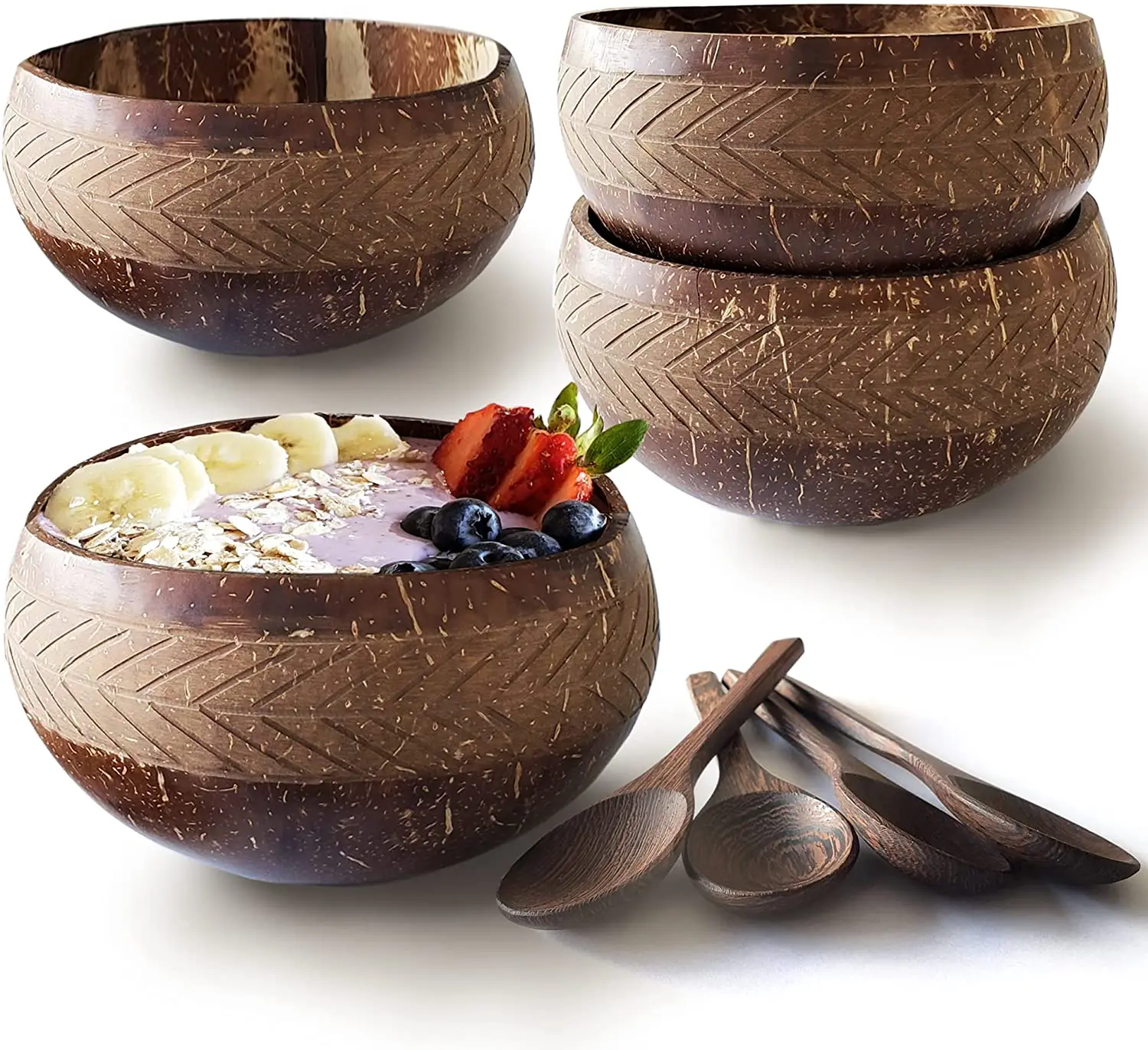 

Personalized Chic Kava Decoration Lacquer Trays Kitchen Wooden Spoon Enamel Shell Coconut Bowl With Ring