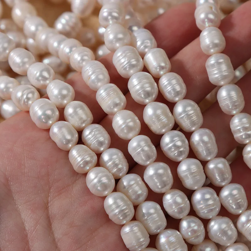 

Natural Freshwater rice Pearls natural 8mm rice Loose pearls rice fresh water pearl strands