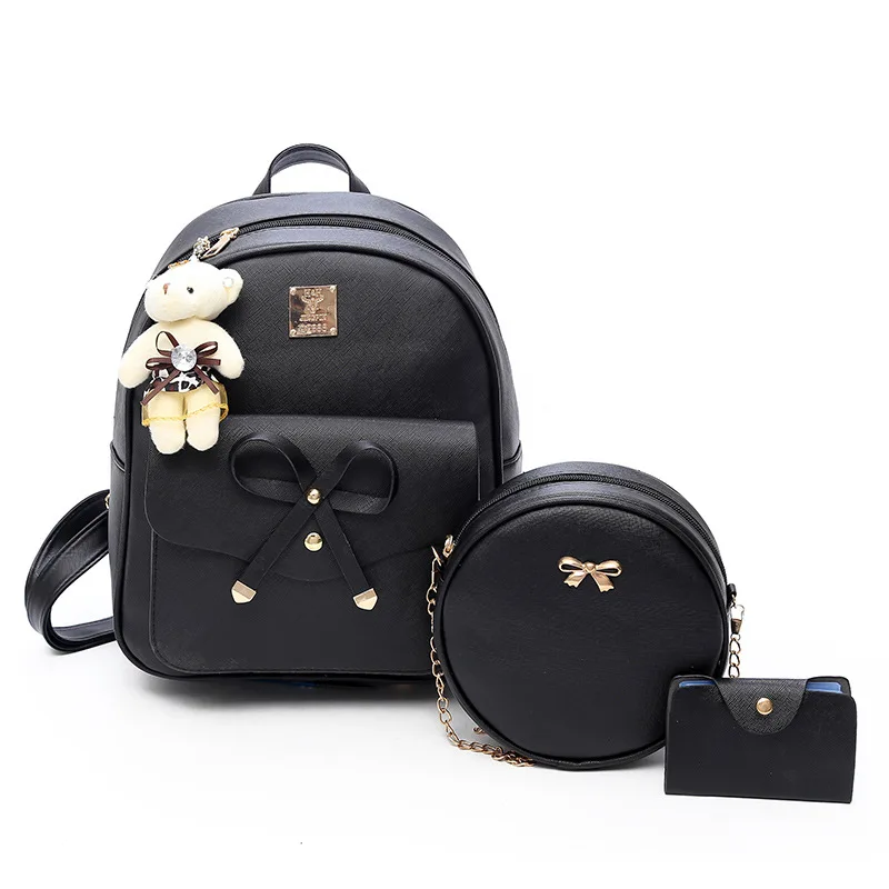 

2021 Autumn/winter New Bow-tie Three-piece Women Handbag Set Trendy College Style Fashion Backpack Multi-purpose Women's Bag, Customized