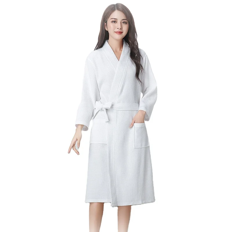 

Kimono Women and Men Waffle Robe Bath Shower Robes For Wedding Party Bridal Bathrobe, White or can be customized