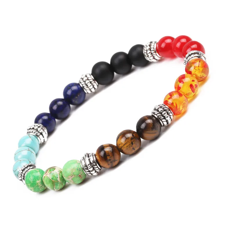 

Wholesale Multicolor Yoga Stone Natural Healing Balance Beads Bracelets 7 Chakra Diffuser Beaded Bracelet